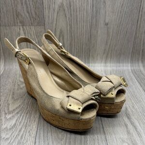 Stuart Weitzman Beige Wedge Sandals